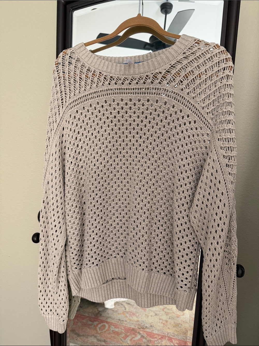 Southern Tide Open-Knit Crewneck Sweater in Light Beige